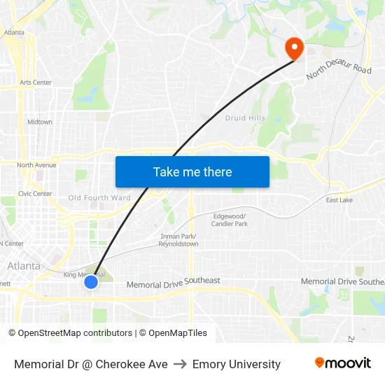 Memorial Dr @ Cherokee Ave to Emory University map