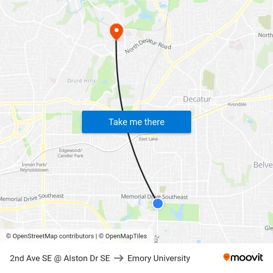 2nd Ave SE @ Alston Dr SE to Emory University map