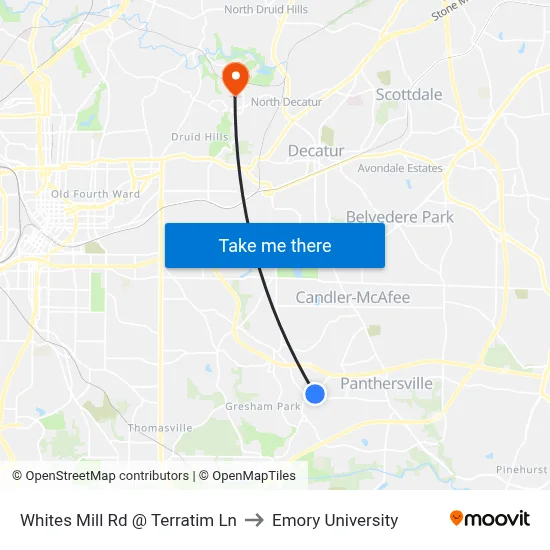 Whites Mill Rd @ Terratim Ln to Emory University map