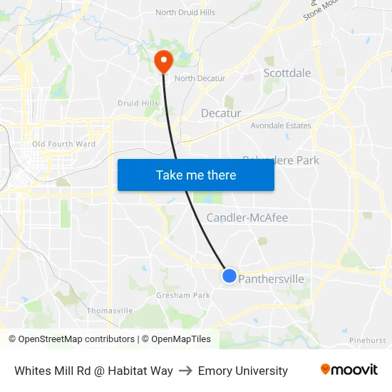 Whites Mill Rd @ Habitat Way to Emory University map