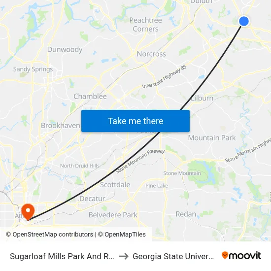 Sugarloaf Mills Park And Ride to Georgia State University map