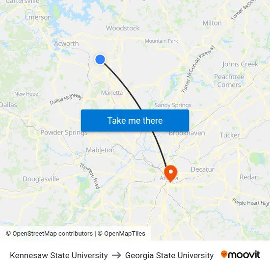Kennesaw State University to Georgia State University map