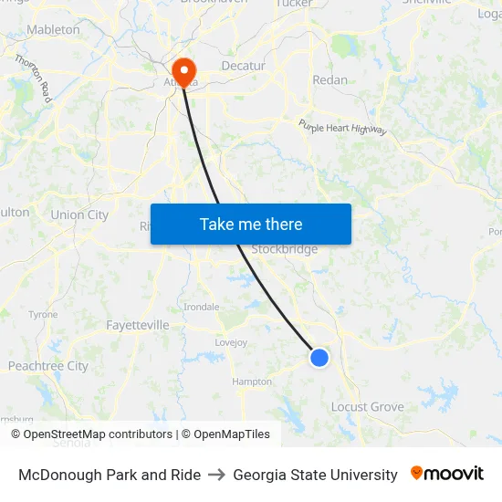 McDonough Park and Ride to Georgia State University map