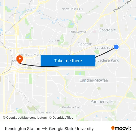 Kensington Station to Georgia State University map