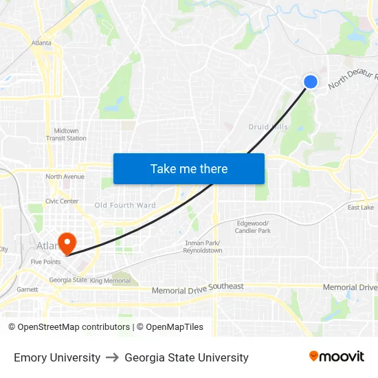 Emory University to Georgia State University map