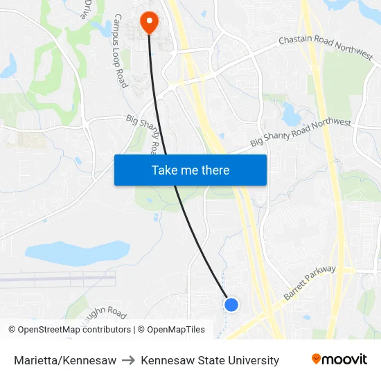 Marietta/Kennesaw to Kennesaw State University map
