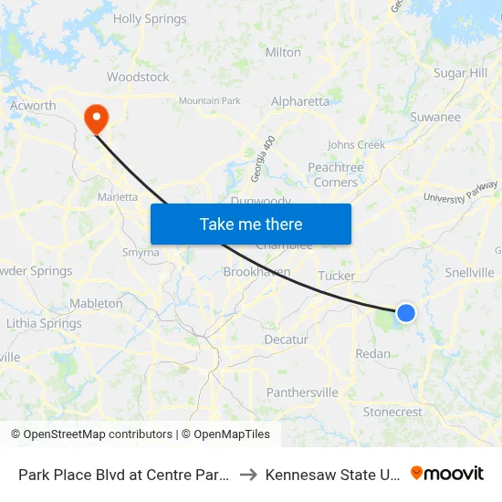 Park Place Blvd at Centre Park Court (Am to Kennesaw State University map
