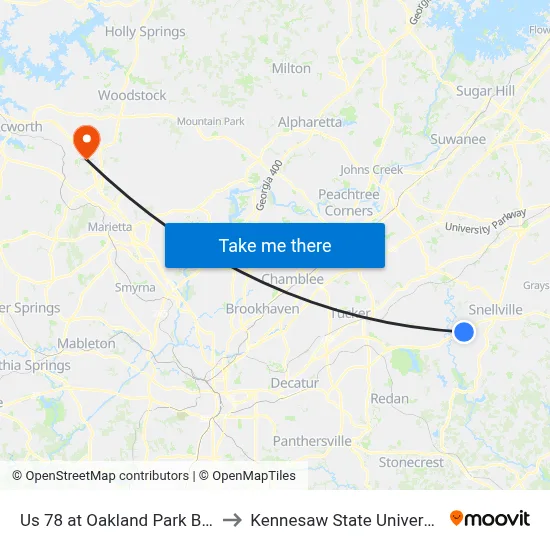 Us 78 at Oakland Park Blvd to Kennesaw State University map