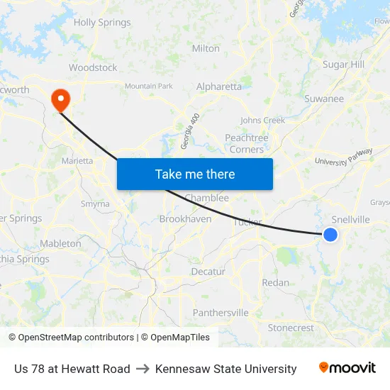 Us 78 at Hewatt Road to Kennesaw State University map
