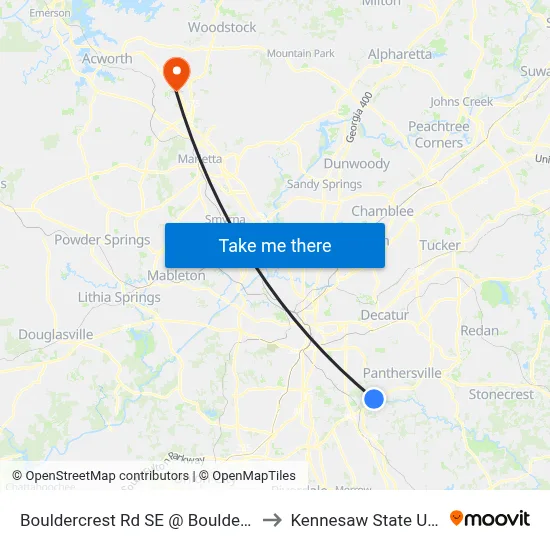 Bouldercrest Rd SE @ Bouldercrest Ln SE to Kennesaw State University map