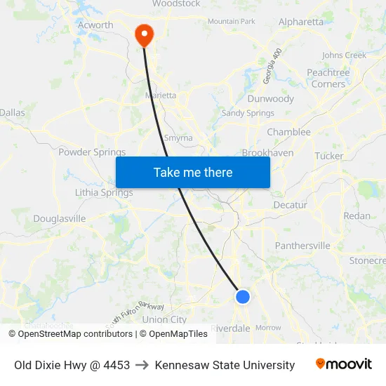 Old Dixie Hwy @ 4453 to Kennesaw State University map