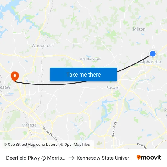 Deerfield Pkwy @ Morris Rd to Kennesaw State University map
