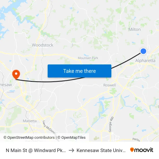 N Main St @ Windward Pkwy W to Kennesaw State University map