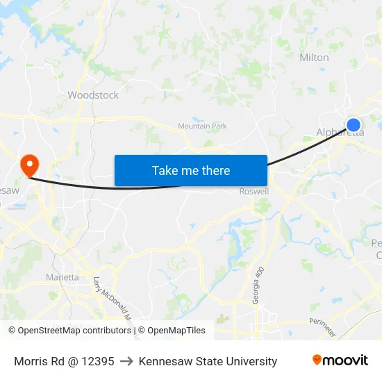 Morris Rd @ 12395 to Kennesaw State University map