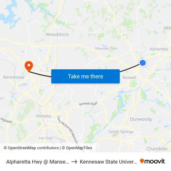 Alpharetta Hwy @ Mansell Pl to Kennesaw State University map