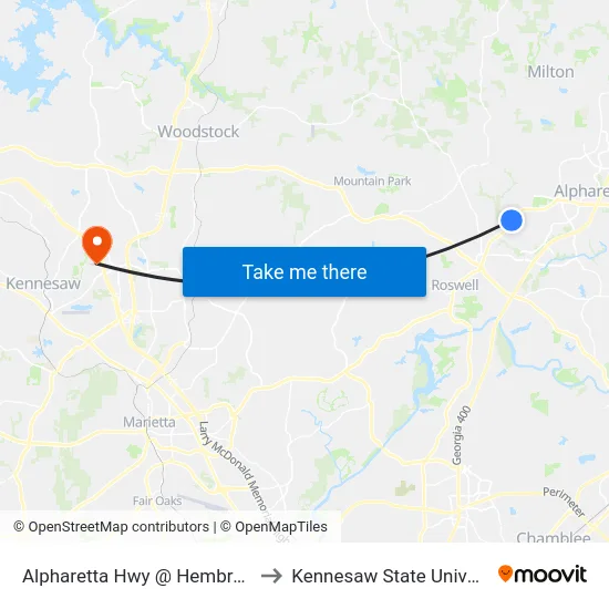 Alpharetta Hwy @ Hembree Rd to Kennesaw State University map