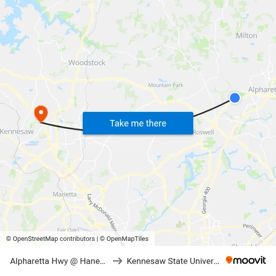 Alpharetta Hwy @ Haney Dr to Kennesaw State University map