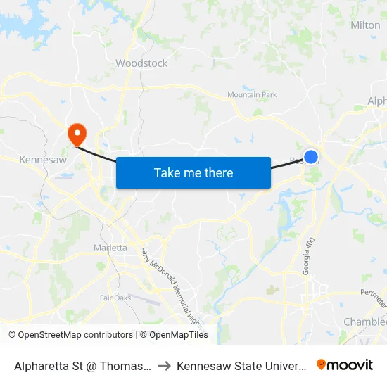 Alpharetta St @ Thomas Dr to Kennesaw State University map