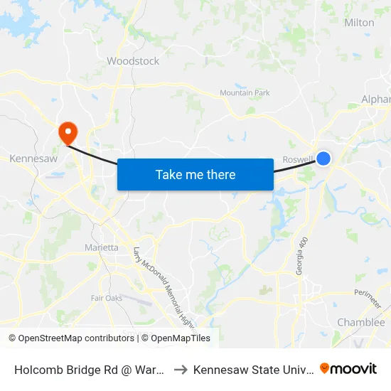 Holcomb Bridge Rd @ Warsaw Rd to Kennesaw State University map