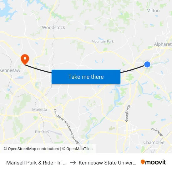 Mansell Park & Ride - In Lot to Kennesaw State University map