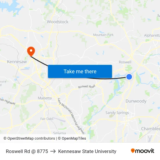 Roswell Rd @ 8775 to Kennesaw State University map