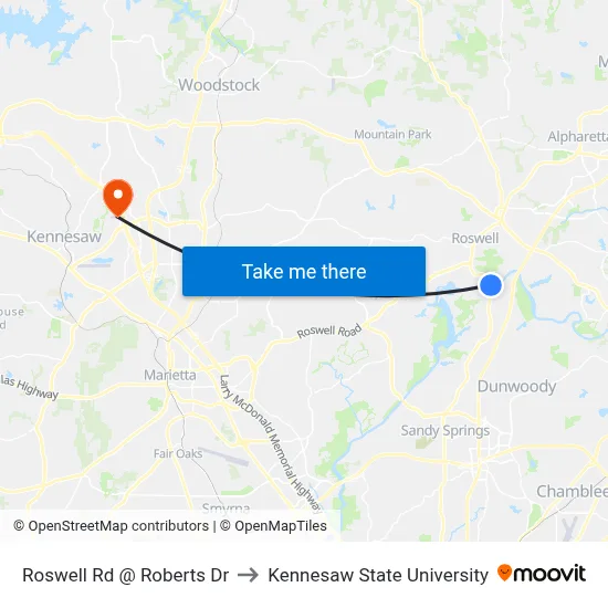 Roswell Rd @ Roberts Dr to Kennesaw State University map