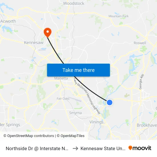 Northside Dr @ Interstate North Pkwy to Kennesaw State University map