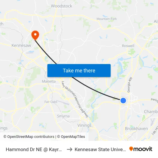 Hammond Dr NE @ Kayron Dr to Kennesaw State University map