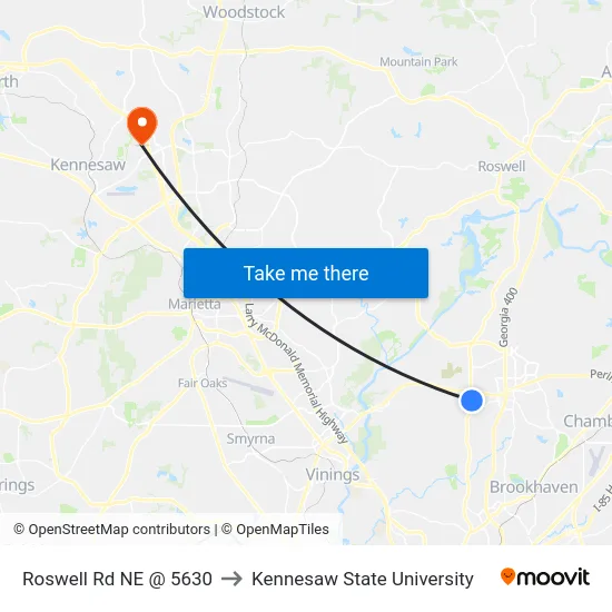 Roswell Rd NE @ 5630 to Kennesaw State University map