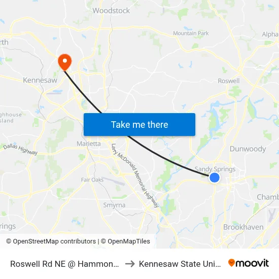 Roswell Rd NE @ Hammond Dr NE to Kennesaw State University map