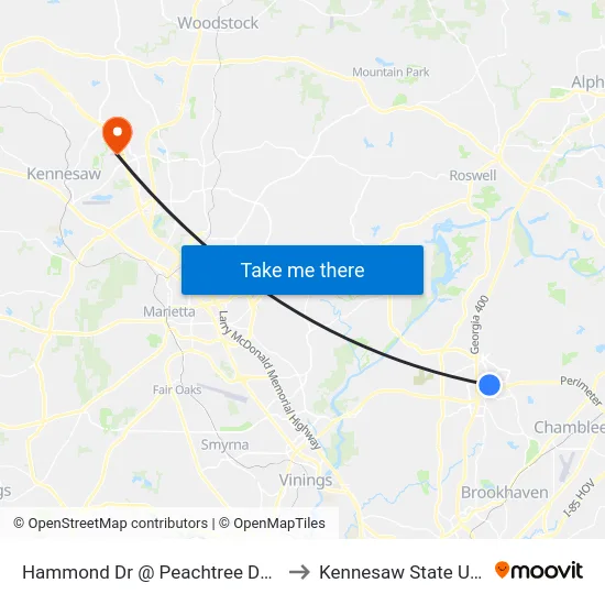 Hammond Dr @ Peachtree Dunwoody Rd to Kennesaw State University map