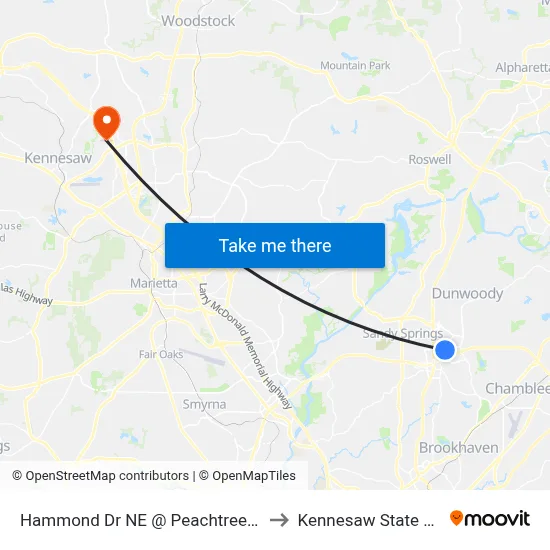 Hammond Dr NE @ Peachtree Dunwoody Rd to Kennesaw State University map