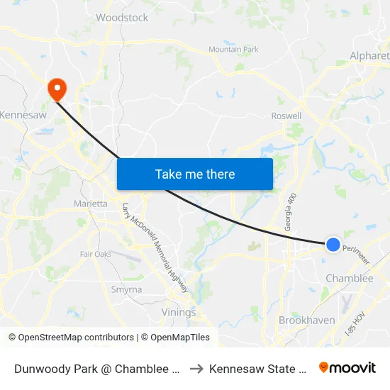 Dunwoody Park @ Chamblee Dunwoody Rd to Kennesaw State University map