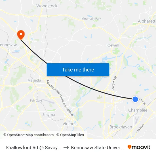 Shallowford Rd @ Savoy Dr to Kennesaw State University map