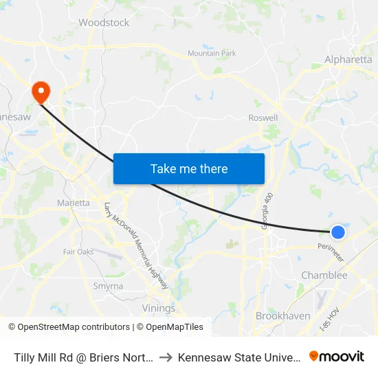 Tilly Mill Rd @ Briers North Dr to Kennesaw State University map