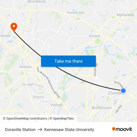 Doraville Station to Kennesaw State University map
