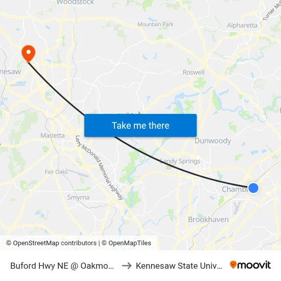 Buford Hwy NE @ Oakmont Ave to Kennesaw State University map