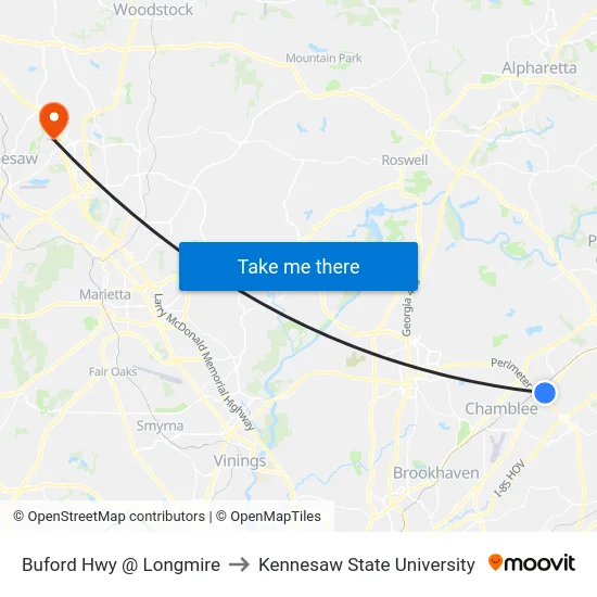 Buford Hwy @ Longmire to Kennesaw State University map