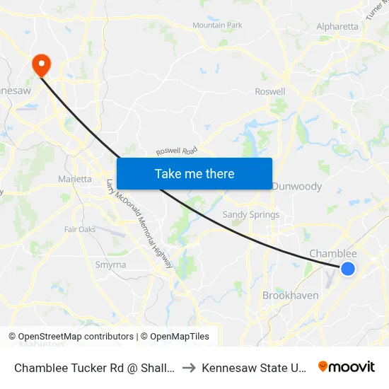 Chamblee Tucker Rd @ Shallowford Rd to Kennesaw State University map