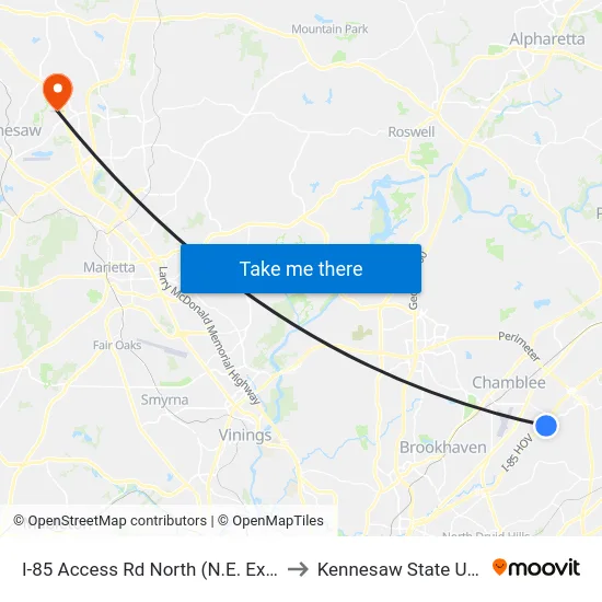 I-85 Access Rd North (N.E. Expy) @ 3355 to Kennesaw State University map