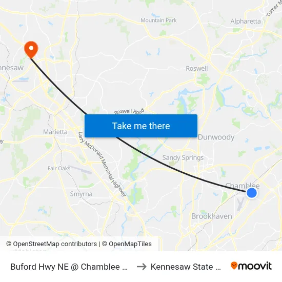 Buford Hwy NE @ Chamblee Dunwoody Rd to Kennesaw State University map
