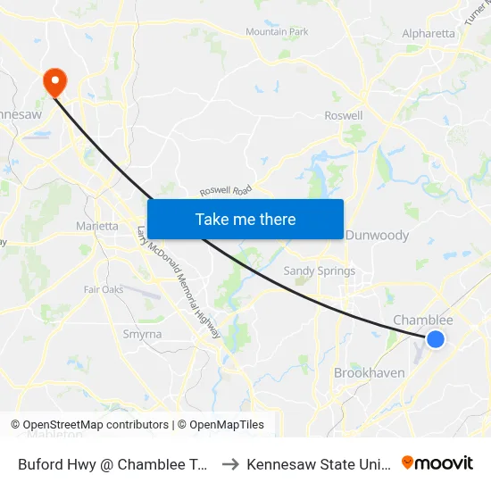 Buford Hwy @ Chamblee Tucker Rd to Kennesaw State University map
