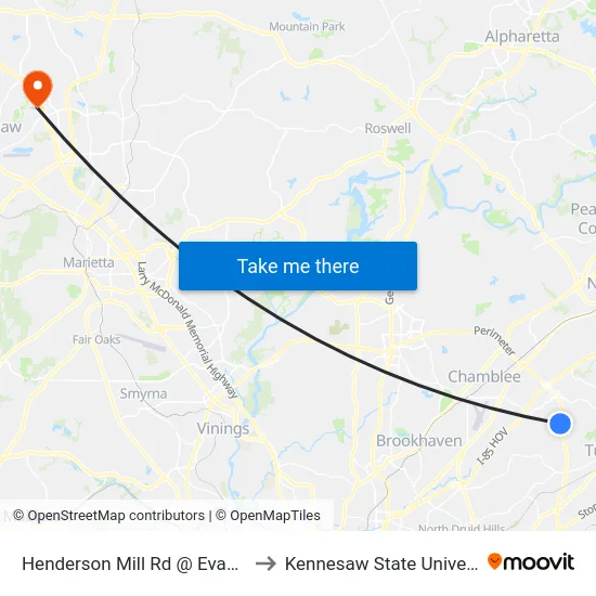 Henderson Mill Rd @ Evans Rd to Kennesaw State University map