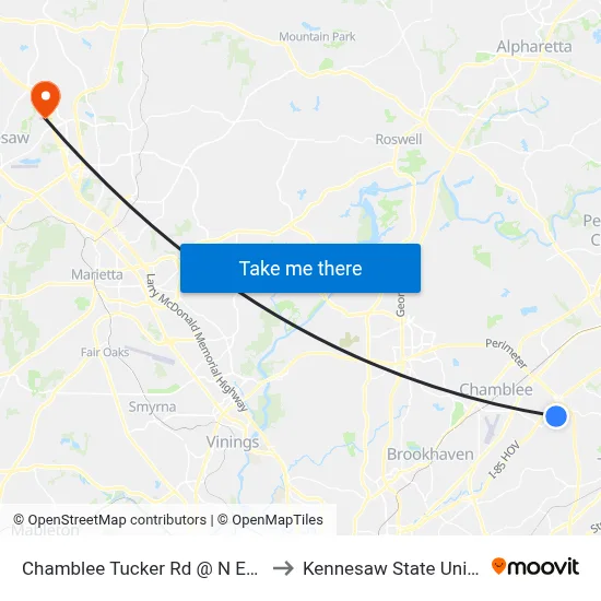 Chamblee Tucker Rd @ N Embry Cir to Kennesaw State University map