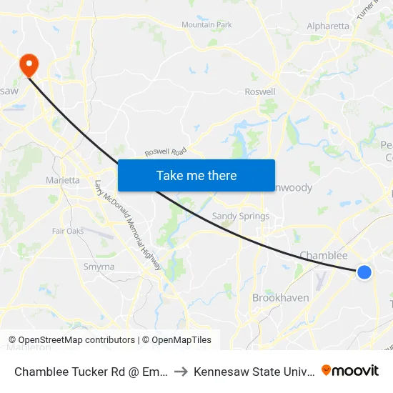 Chamblee Tucker Rd @ Embry Cir to Kennesaw State University map