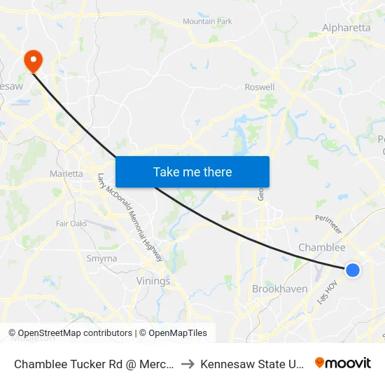 Chamblee Tucker Rd @ Mercer Universi to Kennesaw State University map