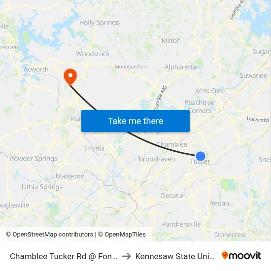 Chamblee Tucker Rd @ Fontana Ct to Kennesaw State University map