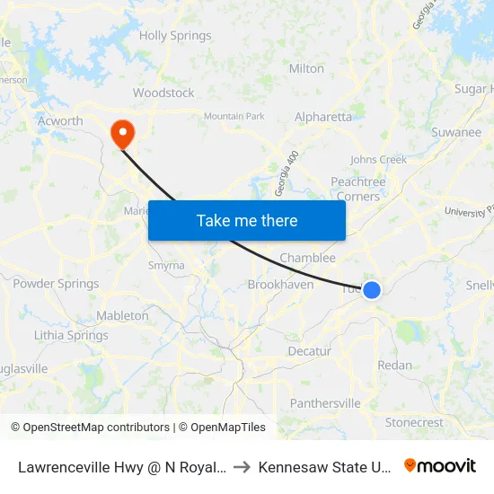 Lawrenceville Hwy @ N Royal Atlanta Dr to Kennesaw State University map
