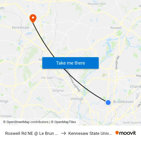 Roswell Rd NE @ Le Brun Rd NE to Kennesaw State University map