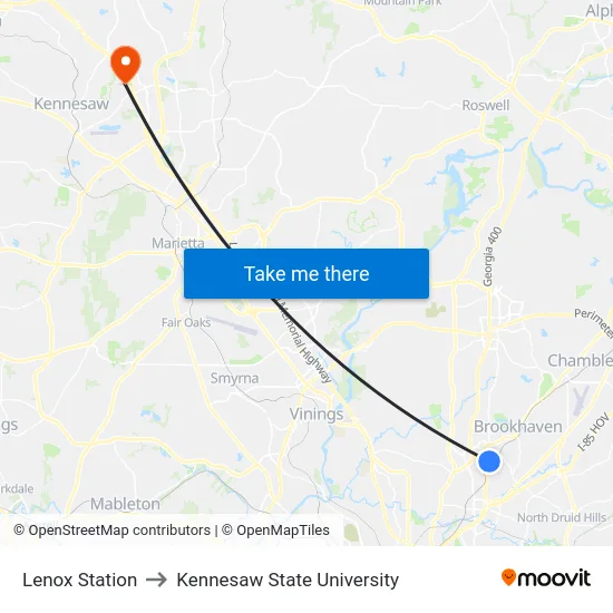 Lenox Station to Kennesaw State University map